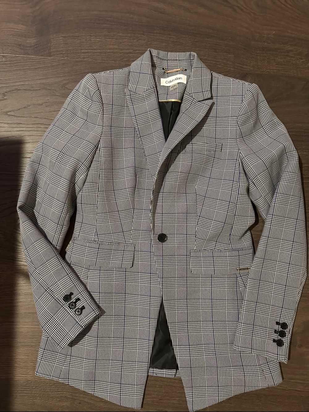 Calvin Klein Black and Gray Glen Plaid Men's Blazer